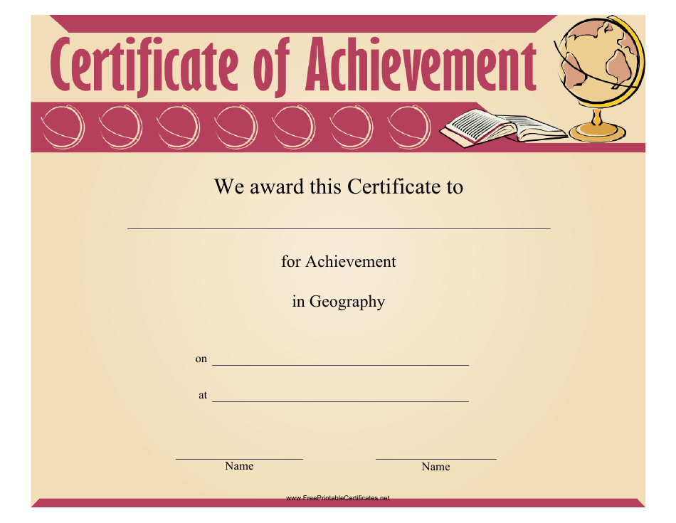 Geography Achievement Certificate Template - Pink and Beige