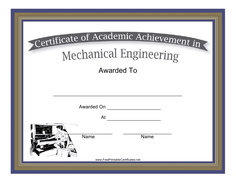 Mechanical Engineering Academic Achievement Certificate Template Download Pdf