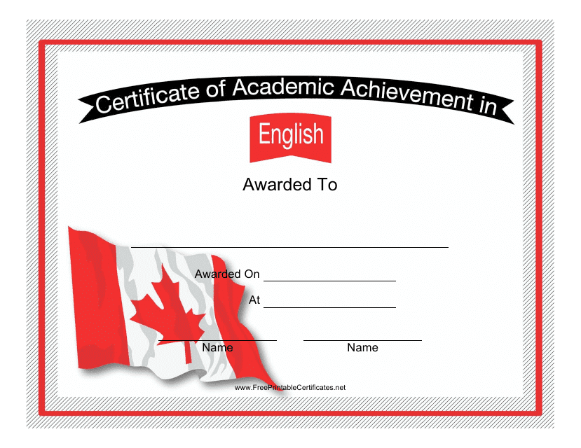 &quot;English Language Academic Achievement Certificate Template - Canada&quot; Download Pdf