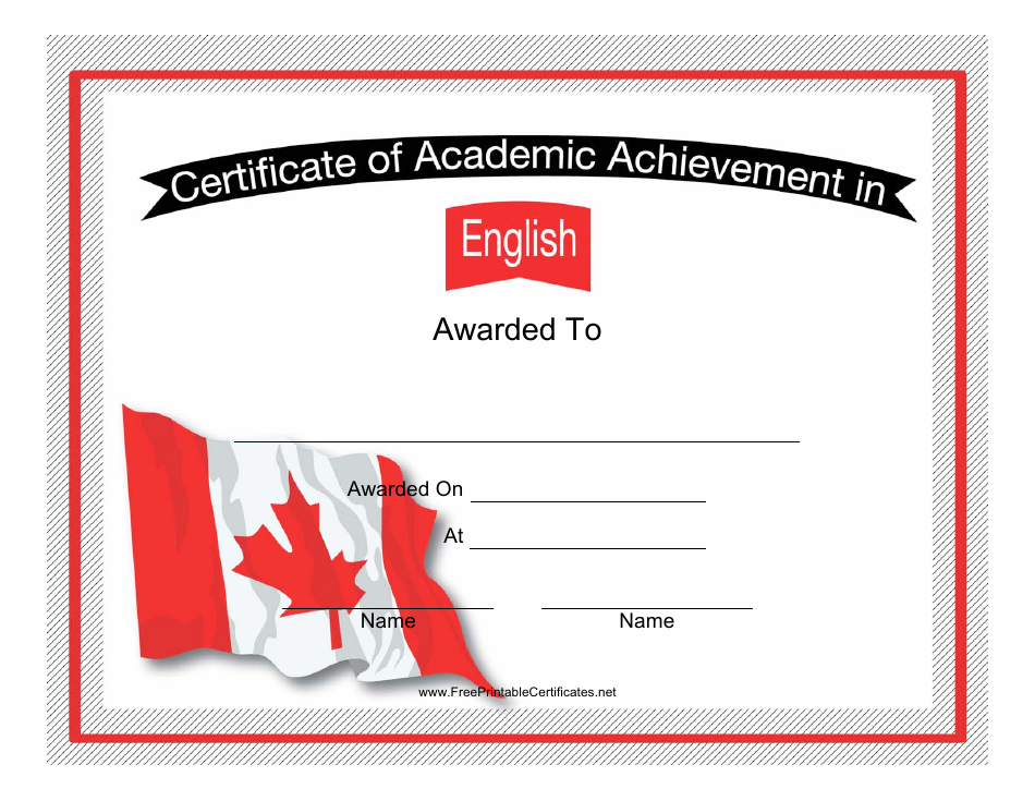 English Language Academic Achievement Certificate Template