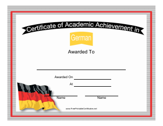 Document preview: German Language Certificate of Academic Achievement Template