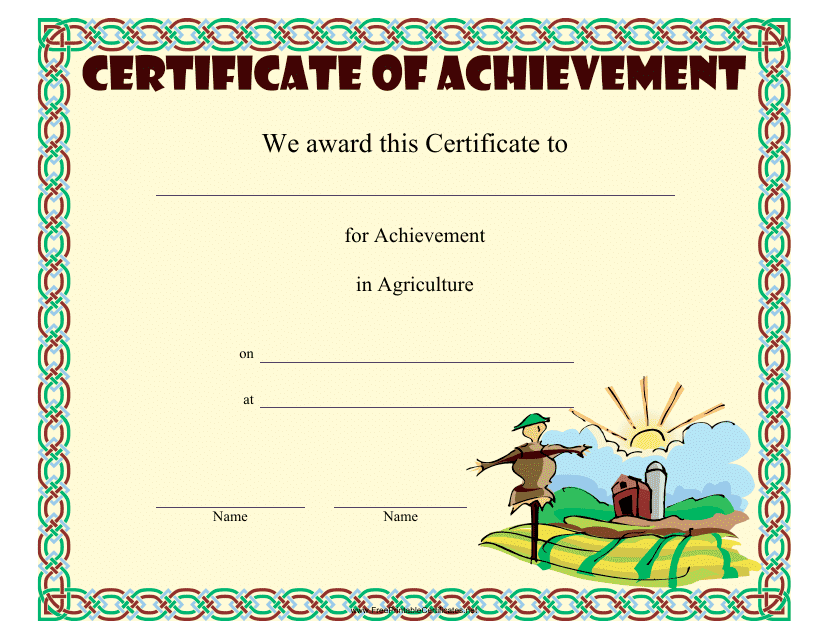 &quot;Agriculture Achievement Certificate Template&quot; Download Pdf