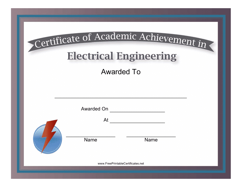 Electrical Engineering Academic Achievement Certificate Template