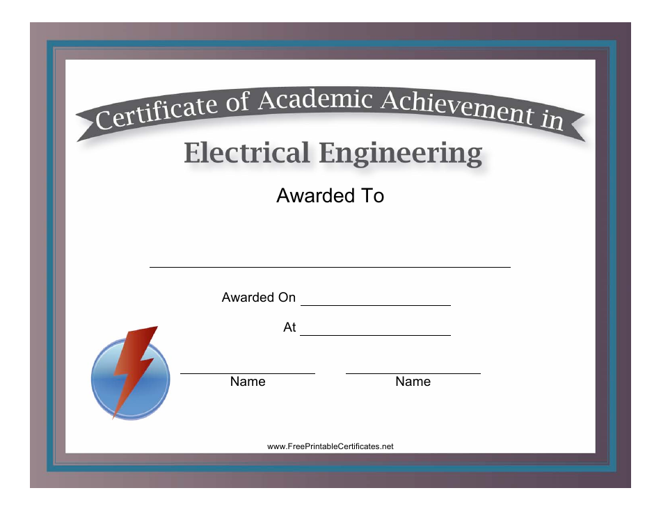 Electrical Engineering Academic Achievement Certificate Template Image Preview.