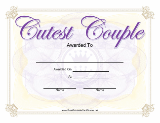 Document preview: Cutest Couple Certificate Template