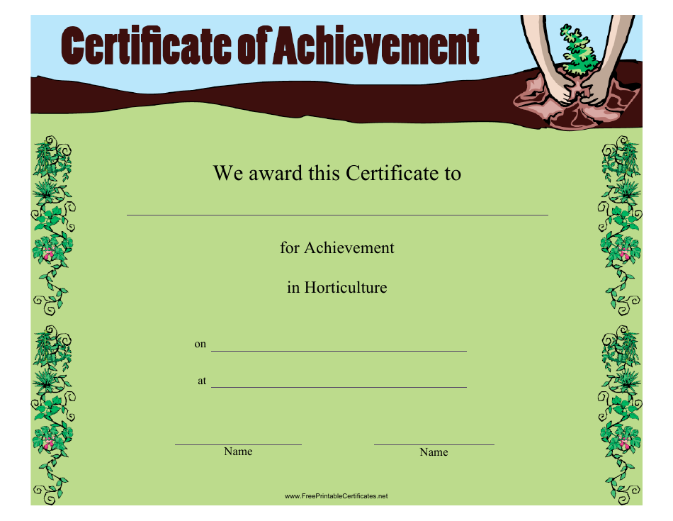 Horticulture Achievement Certificate Template - Preview