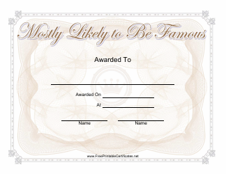 Document preview: Most Likely to Be Famous Yearbook Certificate Template