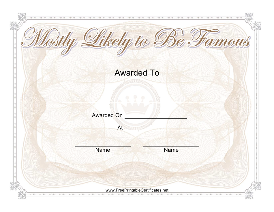 Most Likely to Be Famous Yearbook Certificate Template - Image Preview