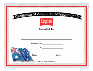 Document preview: English Language Academic Achievement Certificate Template - Australia