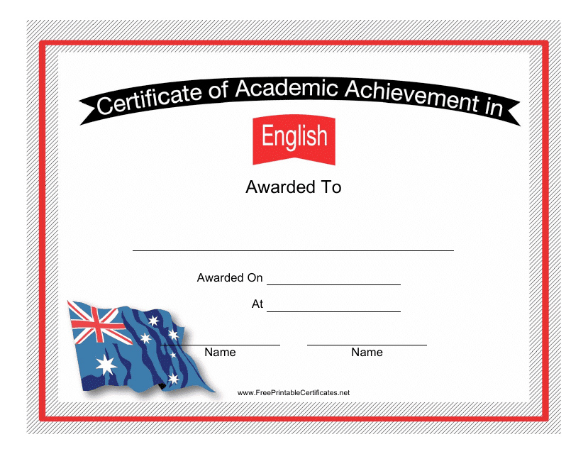 English Language Academic Achievement Certificate Template - Australia