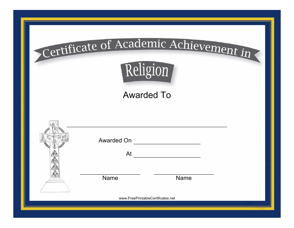 A beautifully designed Religion Academic Achievement Certificate Template image