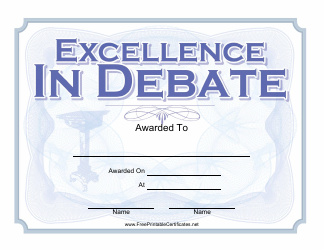 Document preview: Excellence in Debate Certificate Template