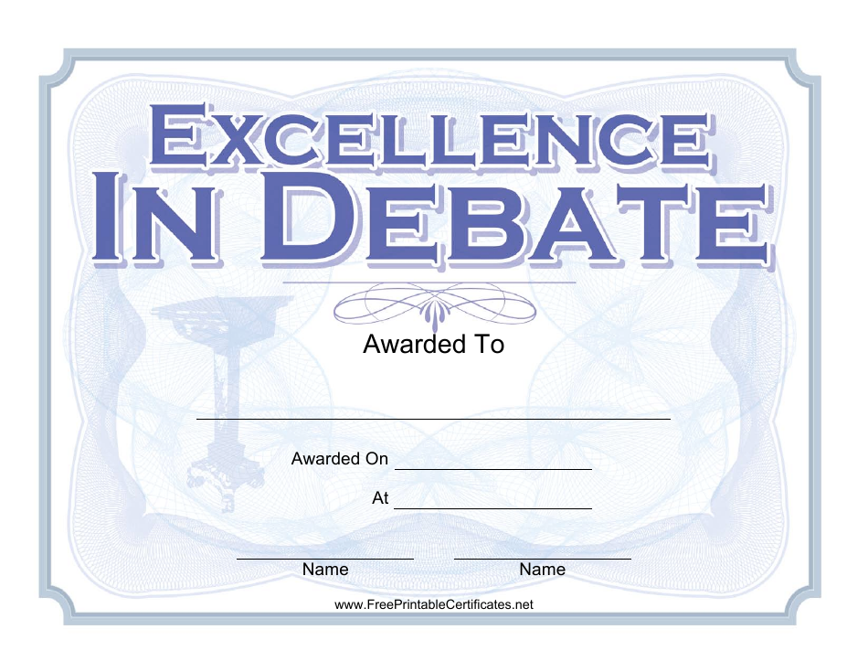 Excellence in Debate Certificate Template Download Printable PDF