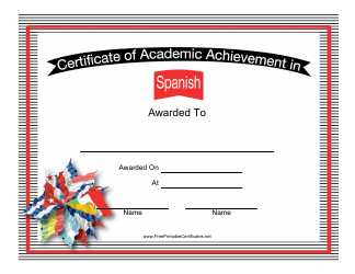 Document preview: Spanish Language Achievement Certificate Template