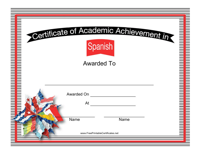&quot;Spanish Language Achievement Certificate Template&quot; Download Pdf