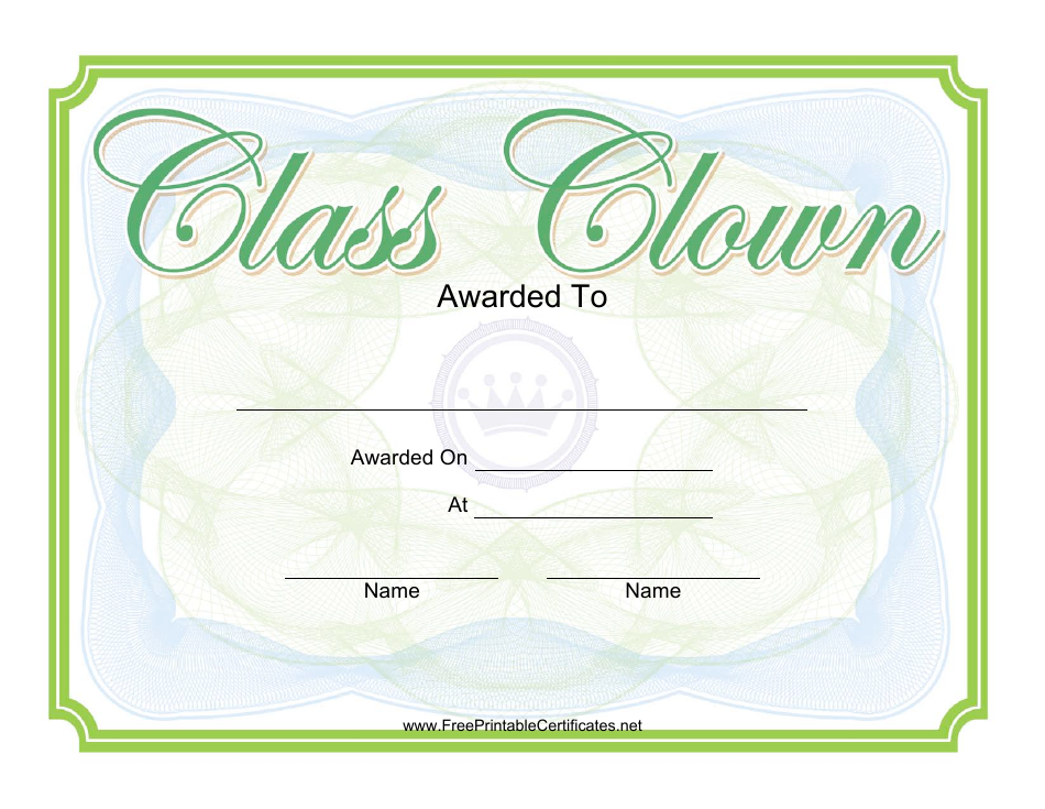 Class Clown Yearbook Certificate Template - Editable and Printable