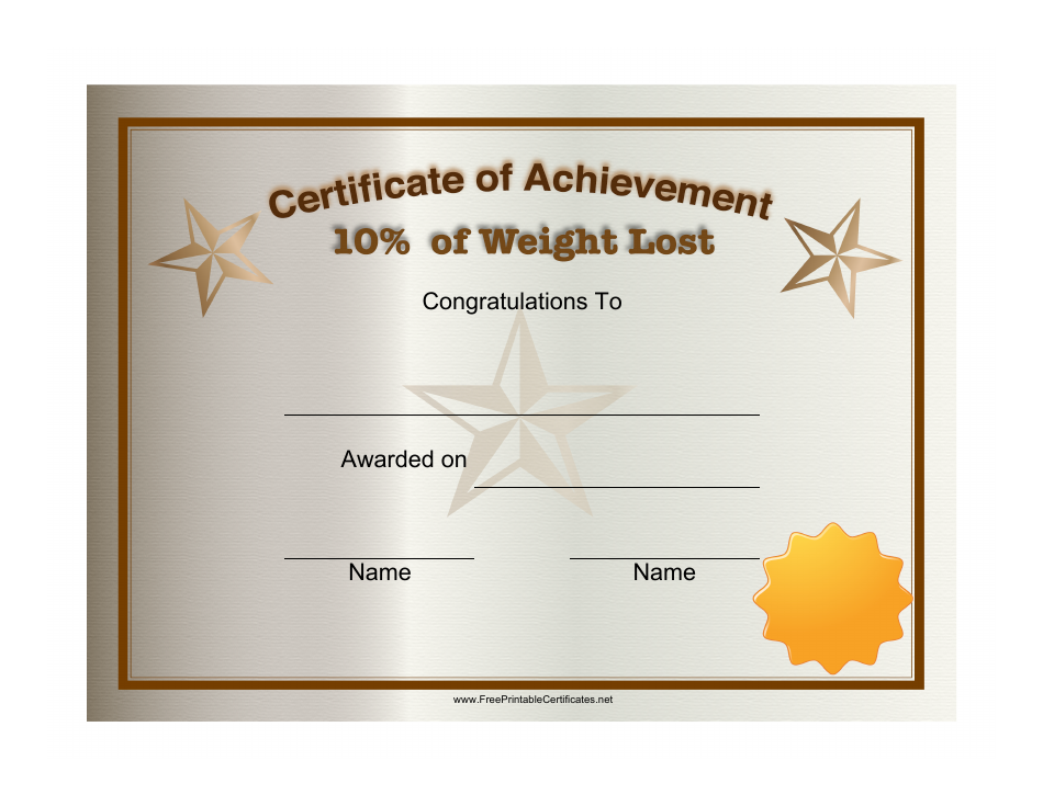 10 Percent Weight Loss Certificate of Achievement Template, Page 1