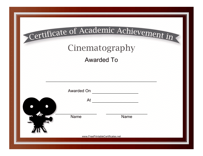 &quot;Cinematography Academic Achievement Certificate Template&quot; Download Pdf