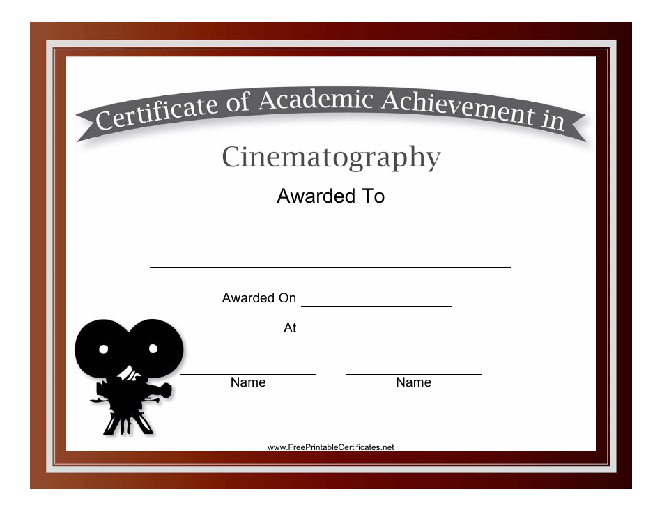 Cinematography Academic Achievement Certificate Template