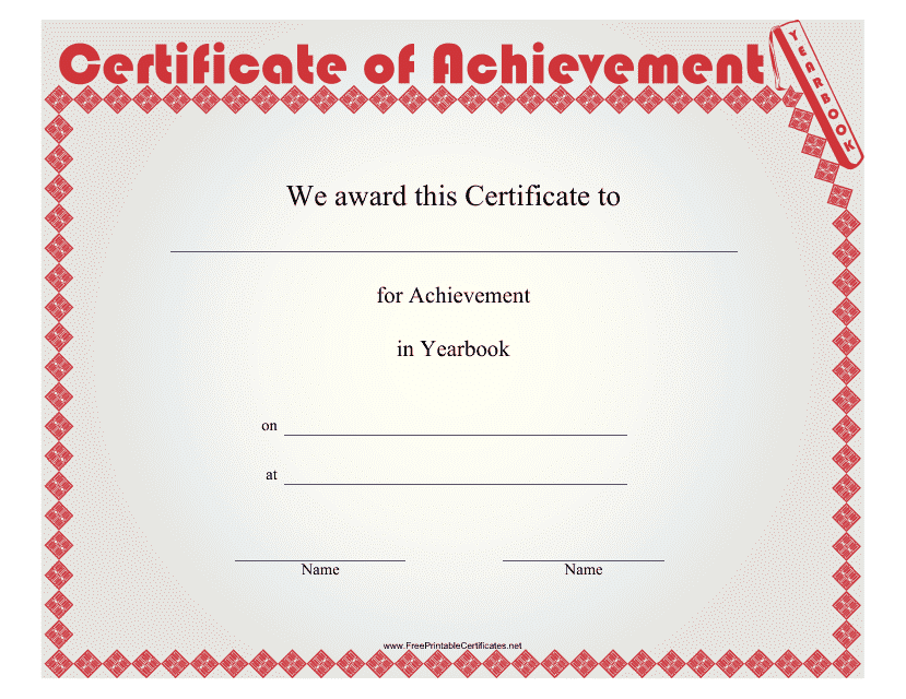 Yearbook Achievement Certificate Template