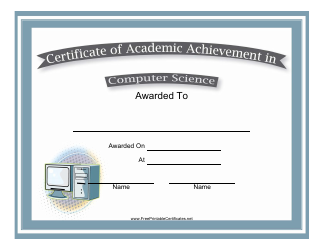 Document preview: Computer Science Academic Achievement Certificate Template