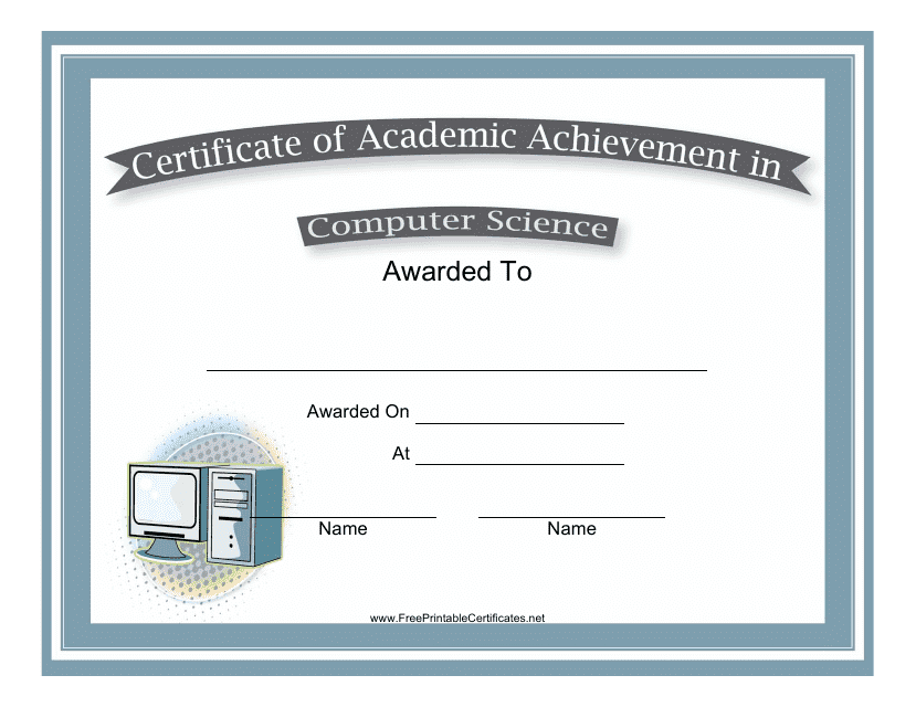 &quot;Computer Science Academic Achievement Certificate Template&quot; Download Pdf