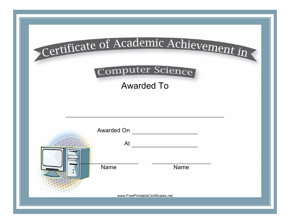 Computer Science Academic Achievement Certificate Template Image