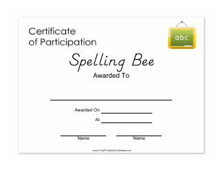 Document preview: Spelling Bee Certificate of Participation Template - White