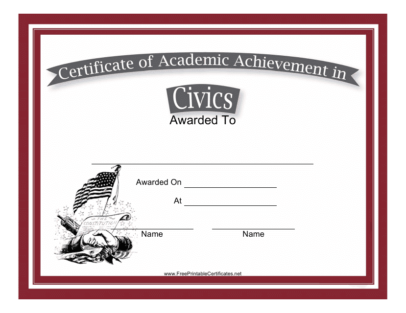&quot;Civics Academic Achievement Certificate Template&quot; Download Pdf