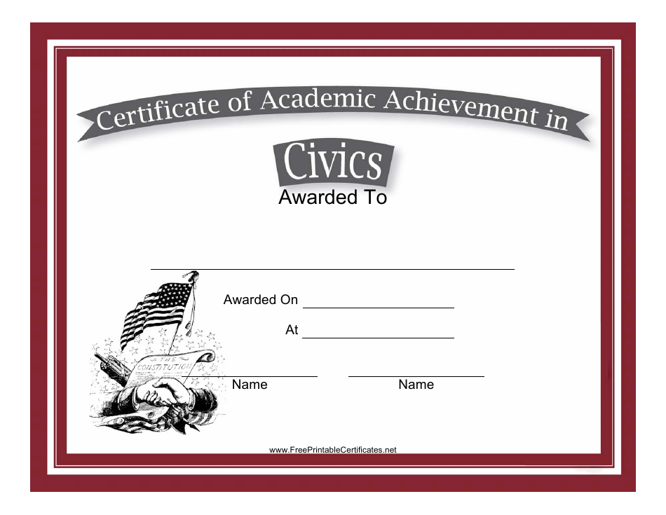 Civics Academic Achievement Certificate Template Preview