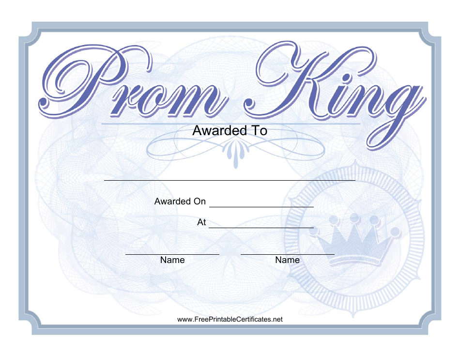 Prom King Certificate Template - Blue​