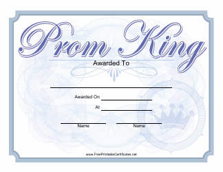 Document preview: Prom King Certificate Template - Blue