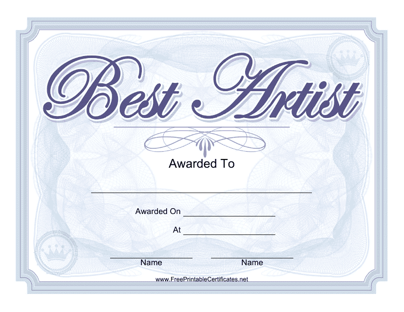 Best Artist Award Certificate Template Download Pdf