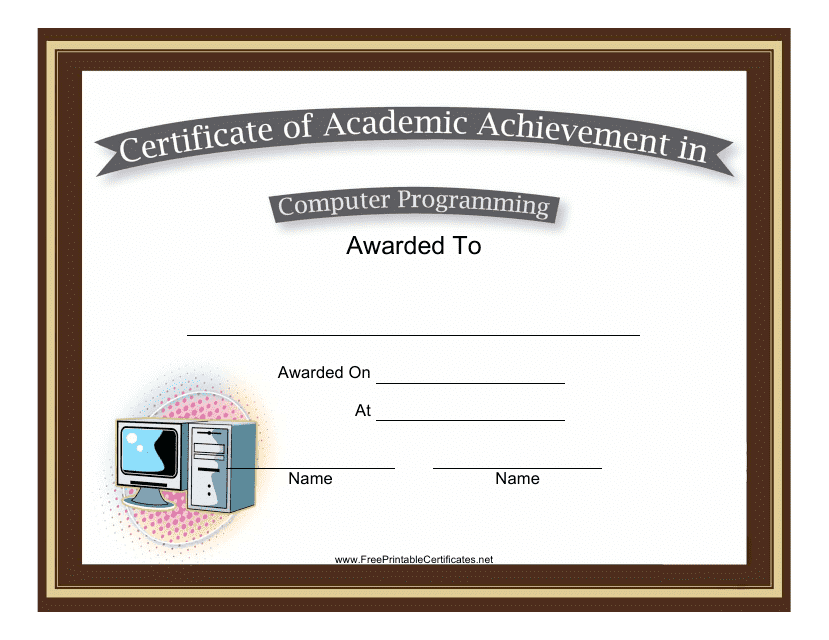 Computer Programming Academic Achievement Certificate Template Preview