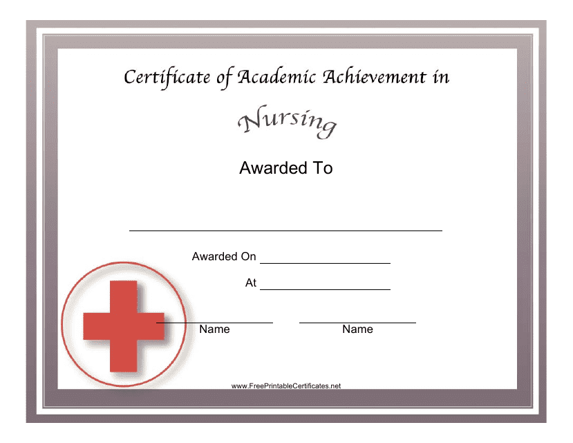 Nursing Academic Achievement Certificate Template - Preview Image