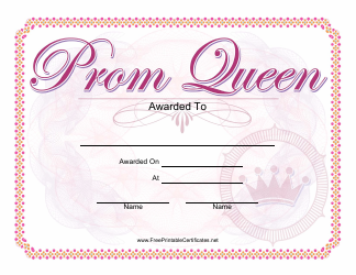 Document preview: Prom Queen Certificate Template - Rose