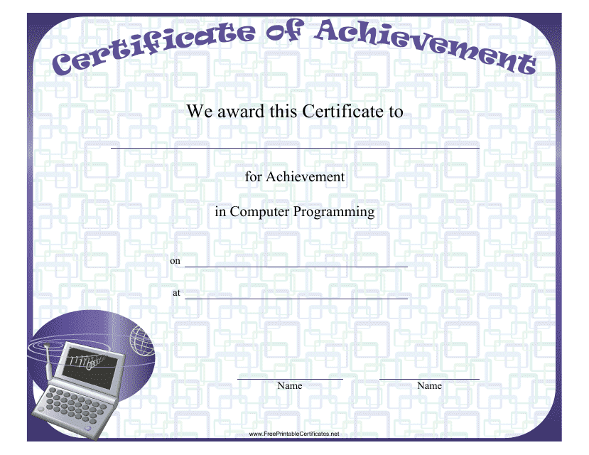 &quot;Computer Programming Achievement Certificate Template&quot; Download Pdf