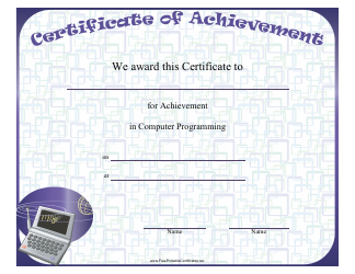&quot;Computer Programming Achievement Certificate Template&quot;