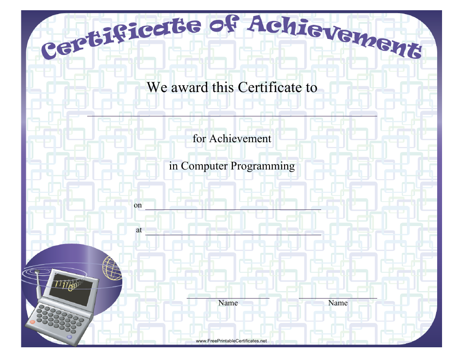 Computer Programming Achievement Certificate Template - Violet