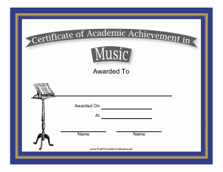 Document preview: Music Academic Achievement Certificate Template