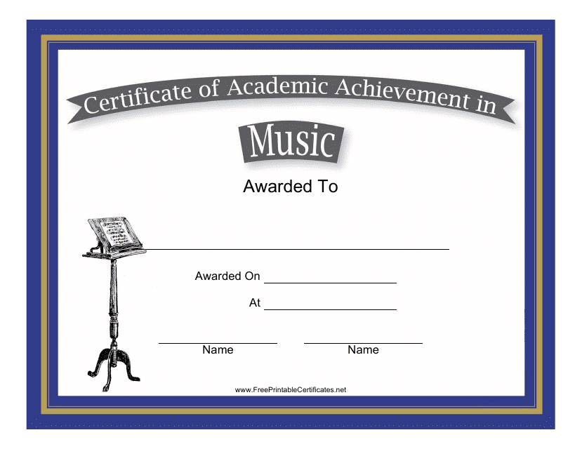 &quot;Music Academic Achievement Certificate Template&quot; Download Pdf