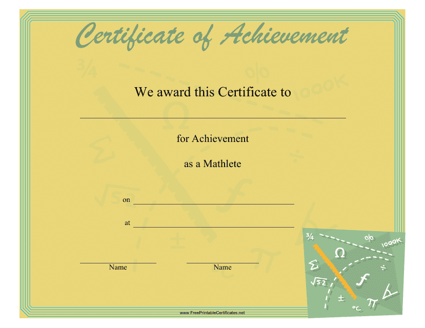 &quot;Mathlete Achievement Certificate Template&quot; Download Pdf