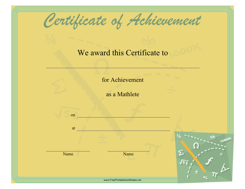 Mathlete Achievement Certificate Template - Printable and Customizable