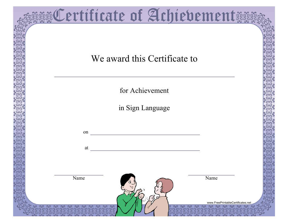 Sign Language Achievement Certificate Template Preview