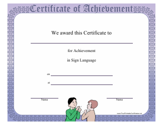 Document preview: Sign Language Achievement Certificate Template