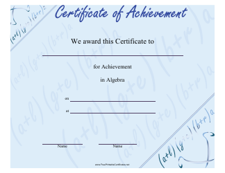Document preview: Algebra Achievement Certificate Template