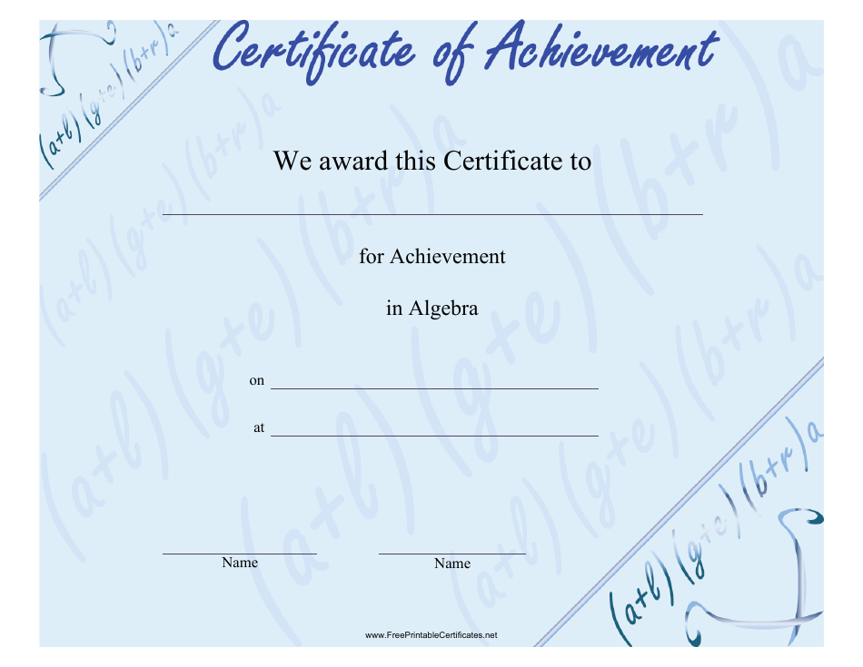 Algebra Achievement Certificate Template Download Printable PDF ...