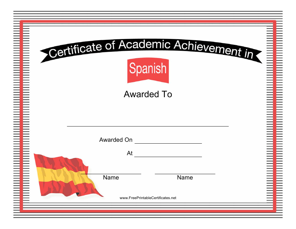 Spanish Language Certificate of Achievement Template, Page 1