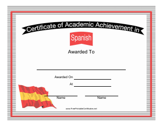 Document preview: Spanish Language Certificate of Achievement Template - Red, Yellow, Red