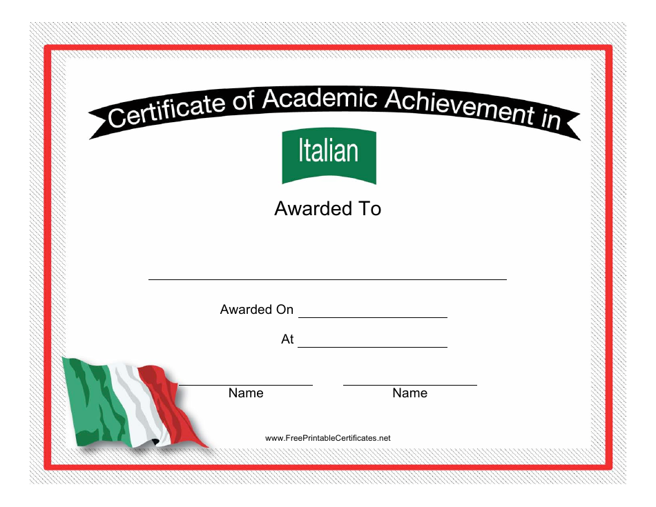 Italian Language Achievement Certificate Template Flag of Italy Italian Language Achievement Certificate Template Flag of Italy